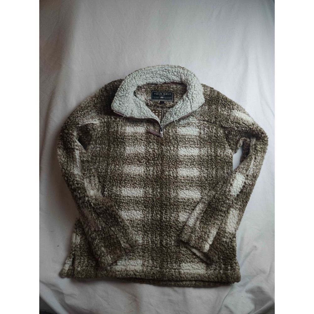 True Grit Quarter Zip Pullover Womens Size XS Brown Fleece Cabincore Autumn Cozy